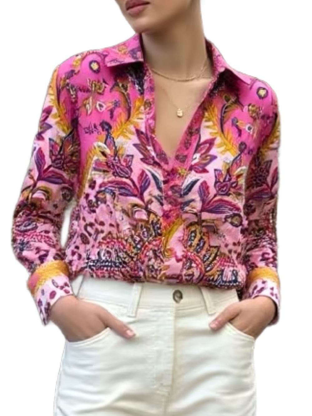Rachel Zoe NWT Pink Paisley Print Button Down Shirt Size Small